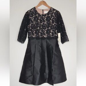 Eliza J Fit and Flare Lace Satin Dress Black Knee Length Size 6 Womens NEW